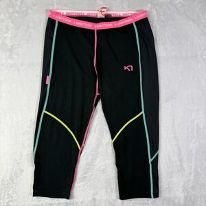 Kari Traa Black Leggings Size Large Neon Pink/Blue Athletic Cropped Base Layer